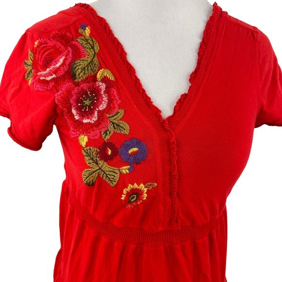 Johnny Was V-Neck Red Embroidered Floral Dress Size XS - Picture 2 of 11